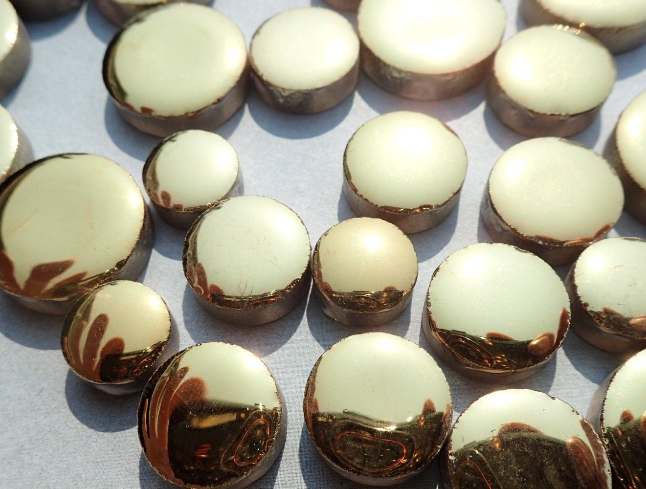 Gold Circles Mosaic Tiles - 50g Ceramic in Mix of 3 Sizes 1/2" and 3/4" and 5/8" Metallic
