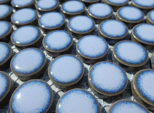 Light Blue Ceramic Mosaic Penny Rounds - 25 Tiles - 2cm Circles