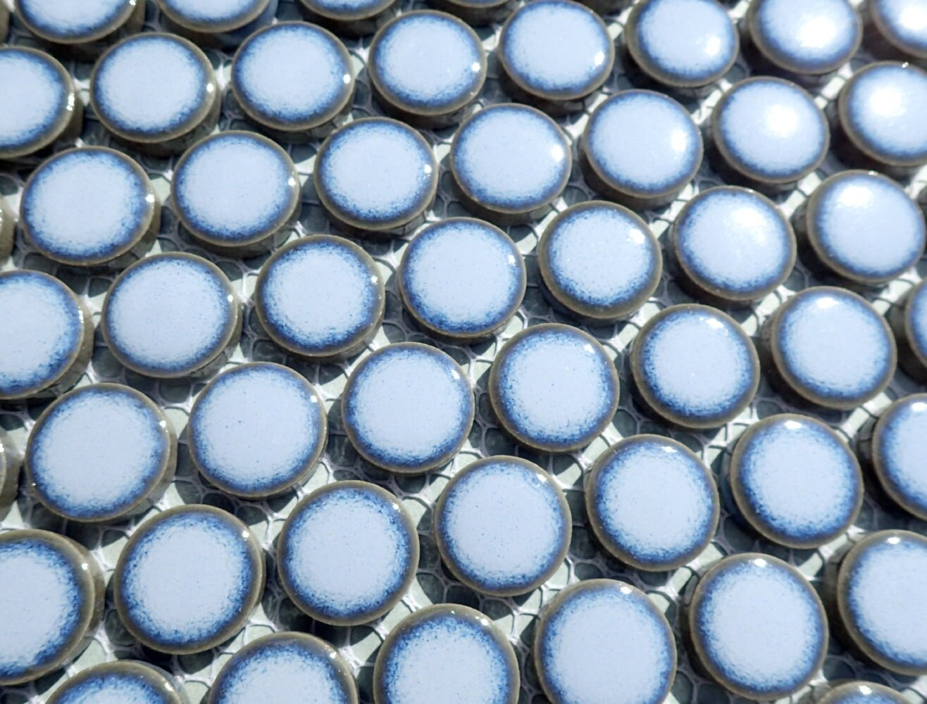 Light Blue Ceramic Mosaic Penny Rounds - 25 Tiles - 2cm Circles