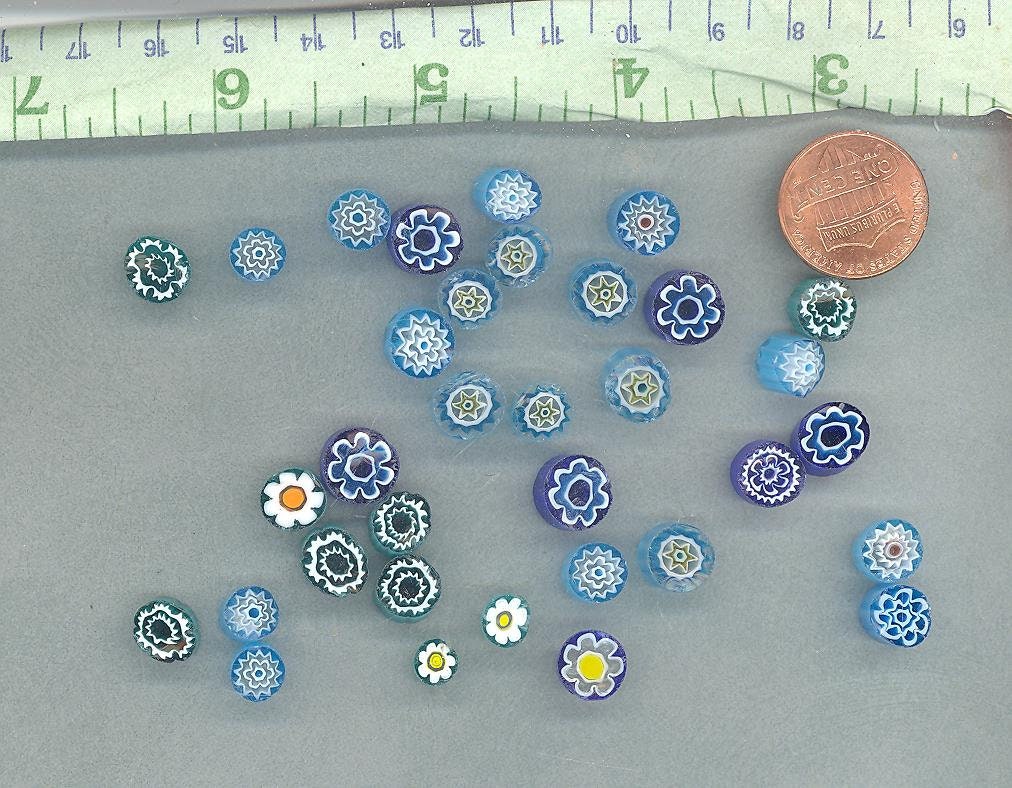By the Sea Blue Millefiori - 25 grams - Mix of Different Floral Patterns