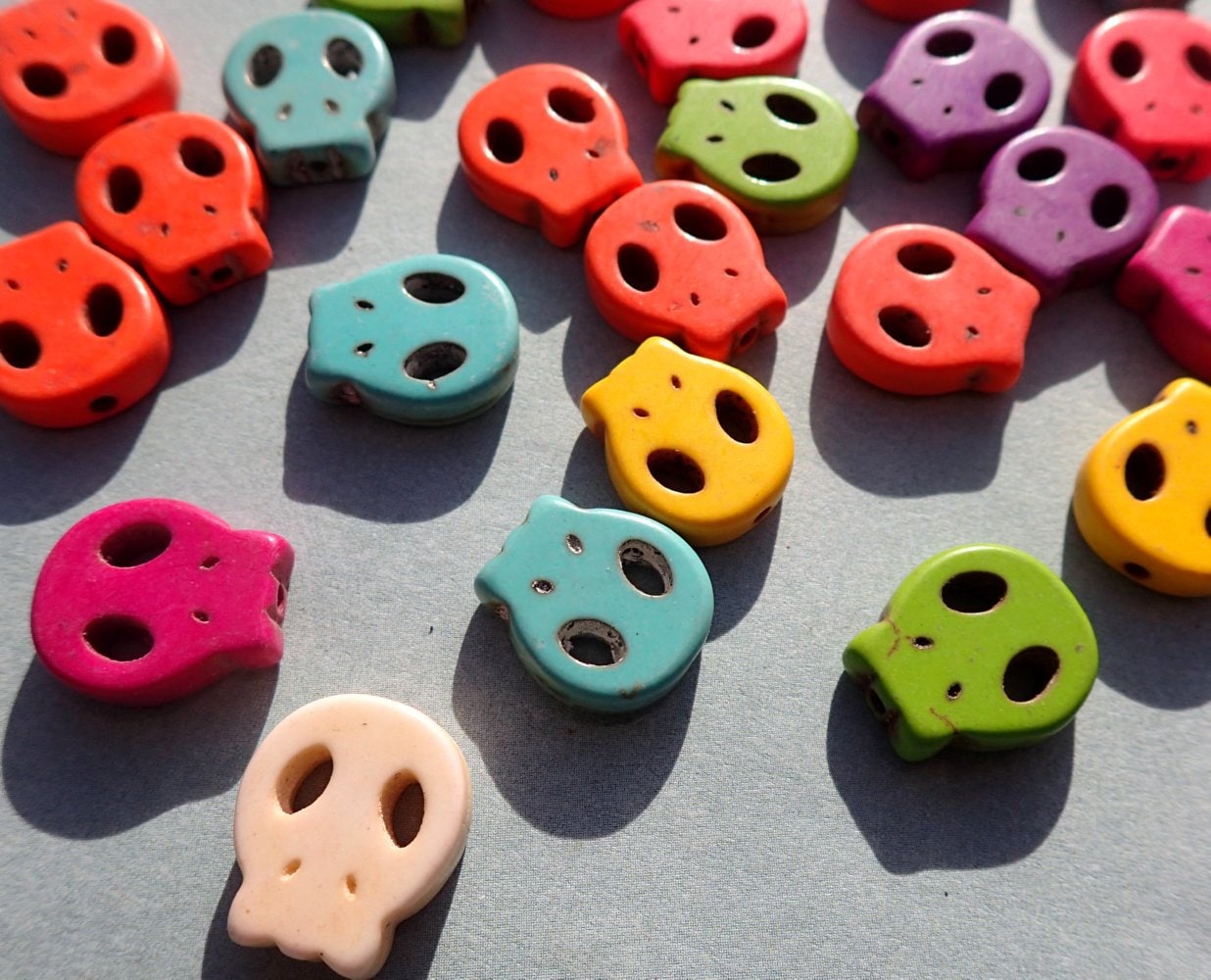 Colorful Skull Beads - 10 Day of the Dead Stone Beads - 15mm