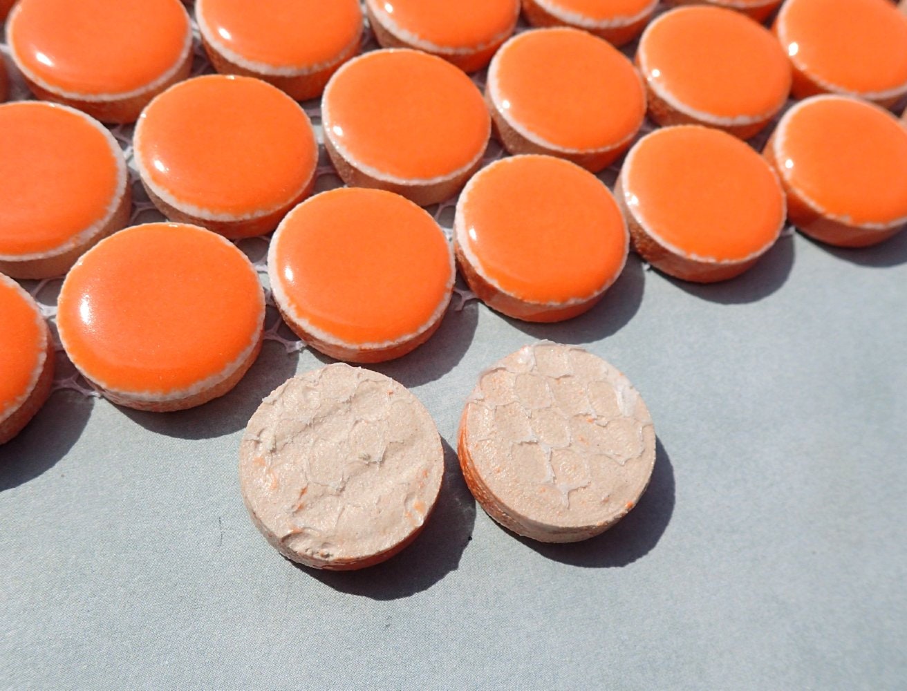 Orange Ceramic Mosaic Penny Rounds - 25 Tiles - 2cm Circles