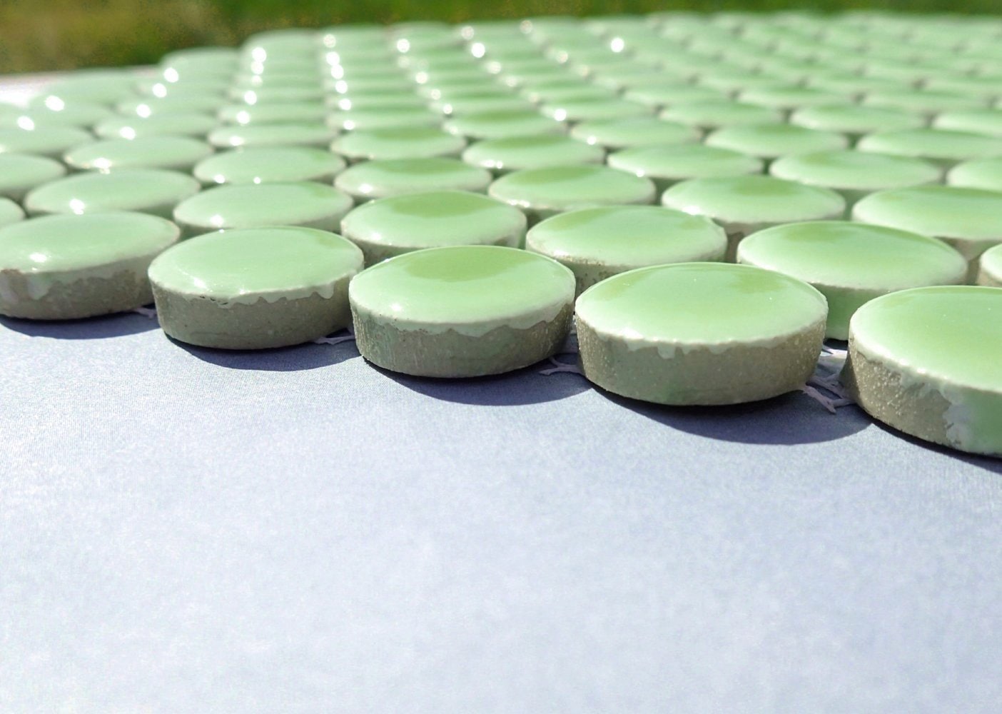 Electric Lime Green Ceramic Mosaic Penny Rounds - 25 Tiles - 2cm Circles