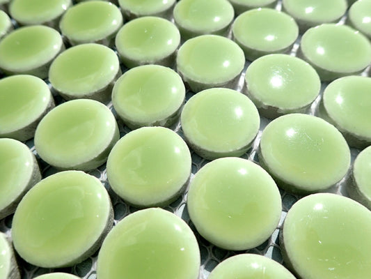 Electric Lime Green Ceramic Mosaic Penny Rounds - 25 Tiles - 2cm Circles
