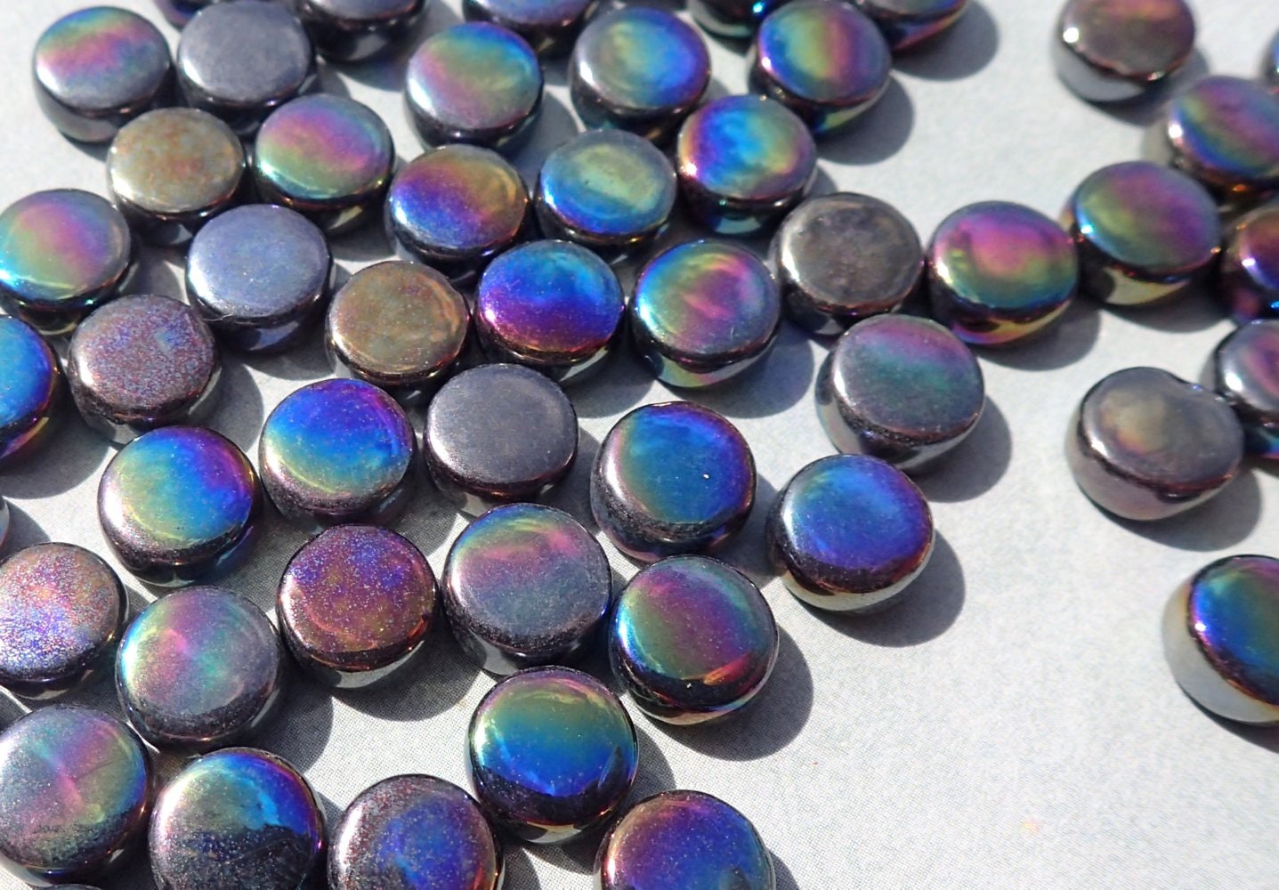 Black Iridescent MINI Glass Drops Mosaic Tiles - 50 grams - Over 100 Darlin' Dotz