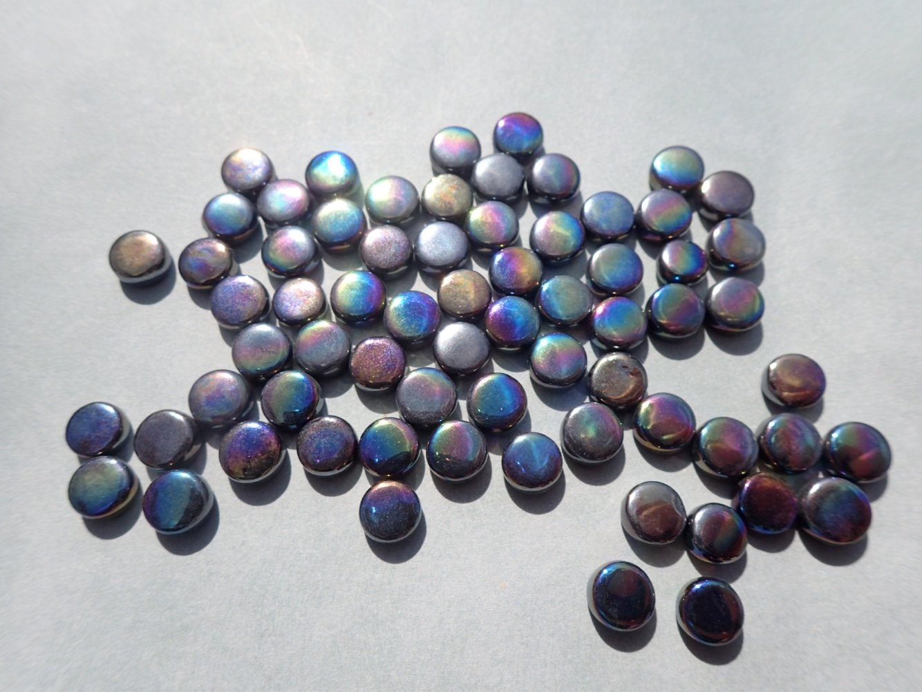 Black Iridescent MINI Glass Drops Mosaic Tiles - 50 grams - Over 100 Darlin' Dotz