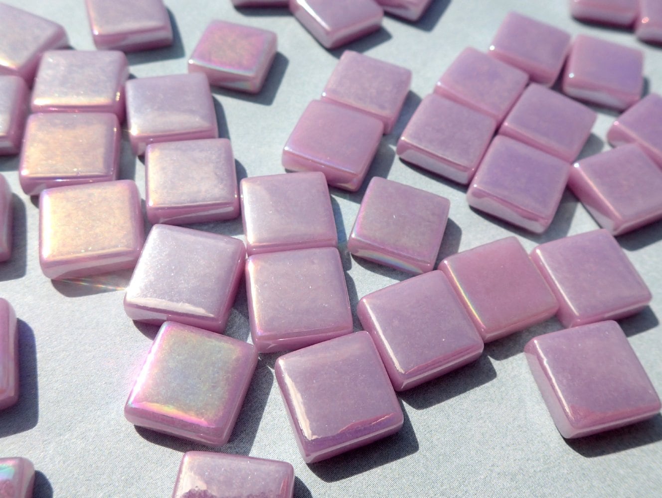 Lilac Iridescent Glass Square Mosaic Tiles - 12mm - Opaque Glass Solid Color - 50g of Purple Squares - Approx 35 Tiles