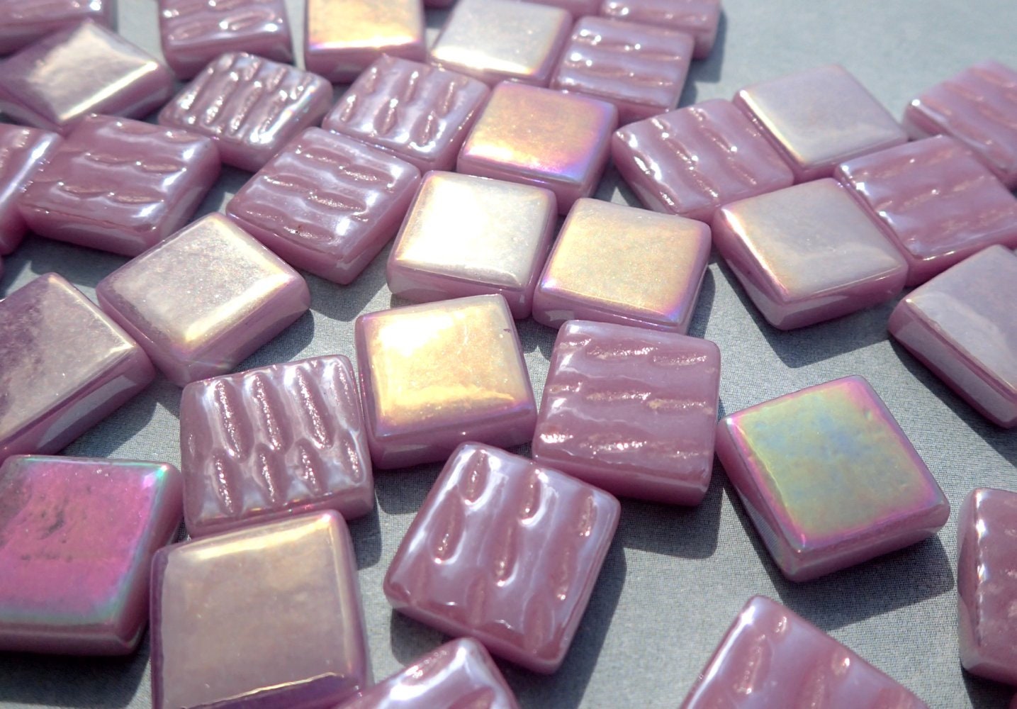 Lilac Iridescent Glass Square Mosaic Tiles - 12mm - Opaque Glass Solid Color - 50g of Purple Squares - Approx 35 Tiles