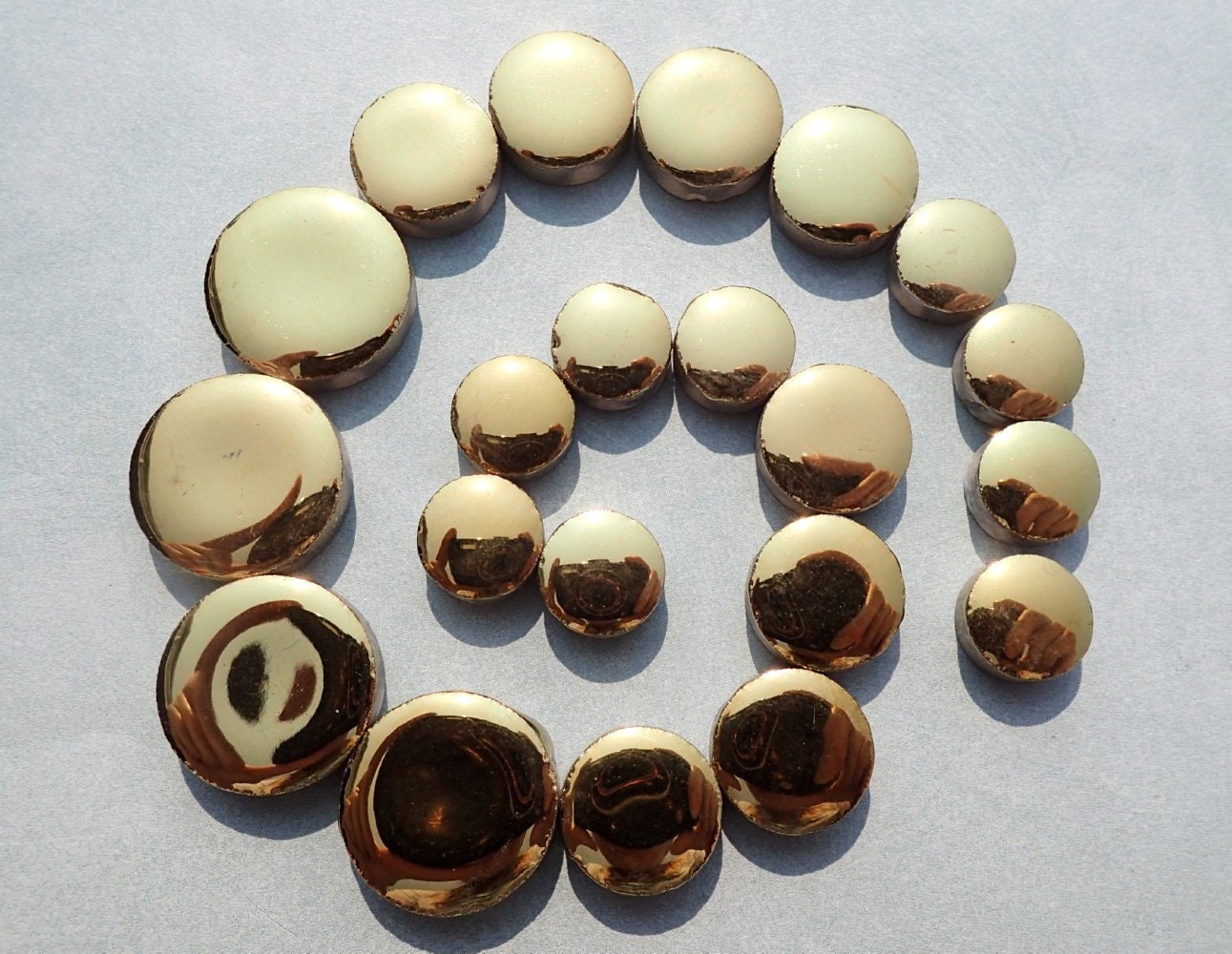 Gold Circles Mosaic Tiles - 50g Ceramic in Mix of 3 Sizes 1/2" and 3/4" and 5/8" Metallic