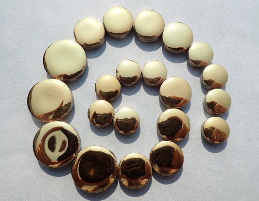 Gold Circles Mosaic Tiles - 50g Ceramic in Mix of 3 Sizes 1/2" and 3/4" and 5/8" Metallic