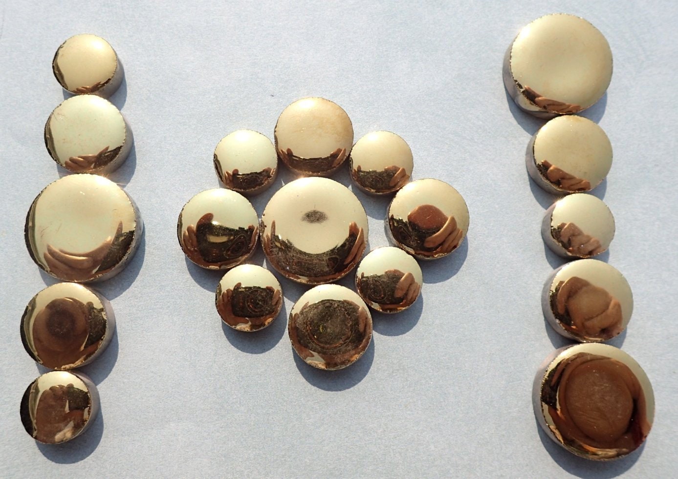 Gold Circles Mosaic Tiles - 50g Ceramic in Mix of 3 Sizes 1/2" and 3/4" and 5/8" Metallic