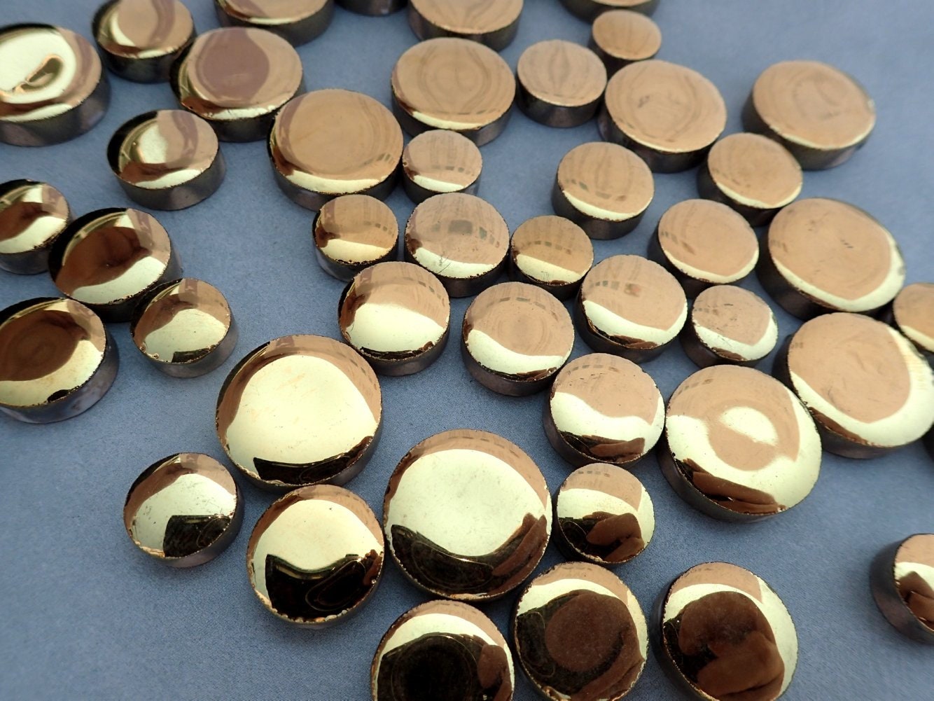 Gold Circles Mosaic Tiles - 50g Ceramic in Mix of 3 Sizes 1/2" and 3/4" and 5/8" Metallic
