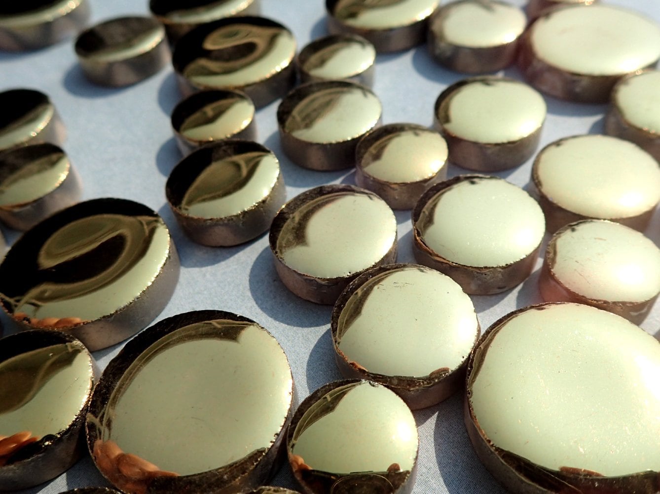 Gold Circles Mosaic Tiles - 50g Ceramic in Mix of 3 Sizes 1/2" and 3/4" and 5/8" Metallic