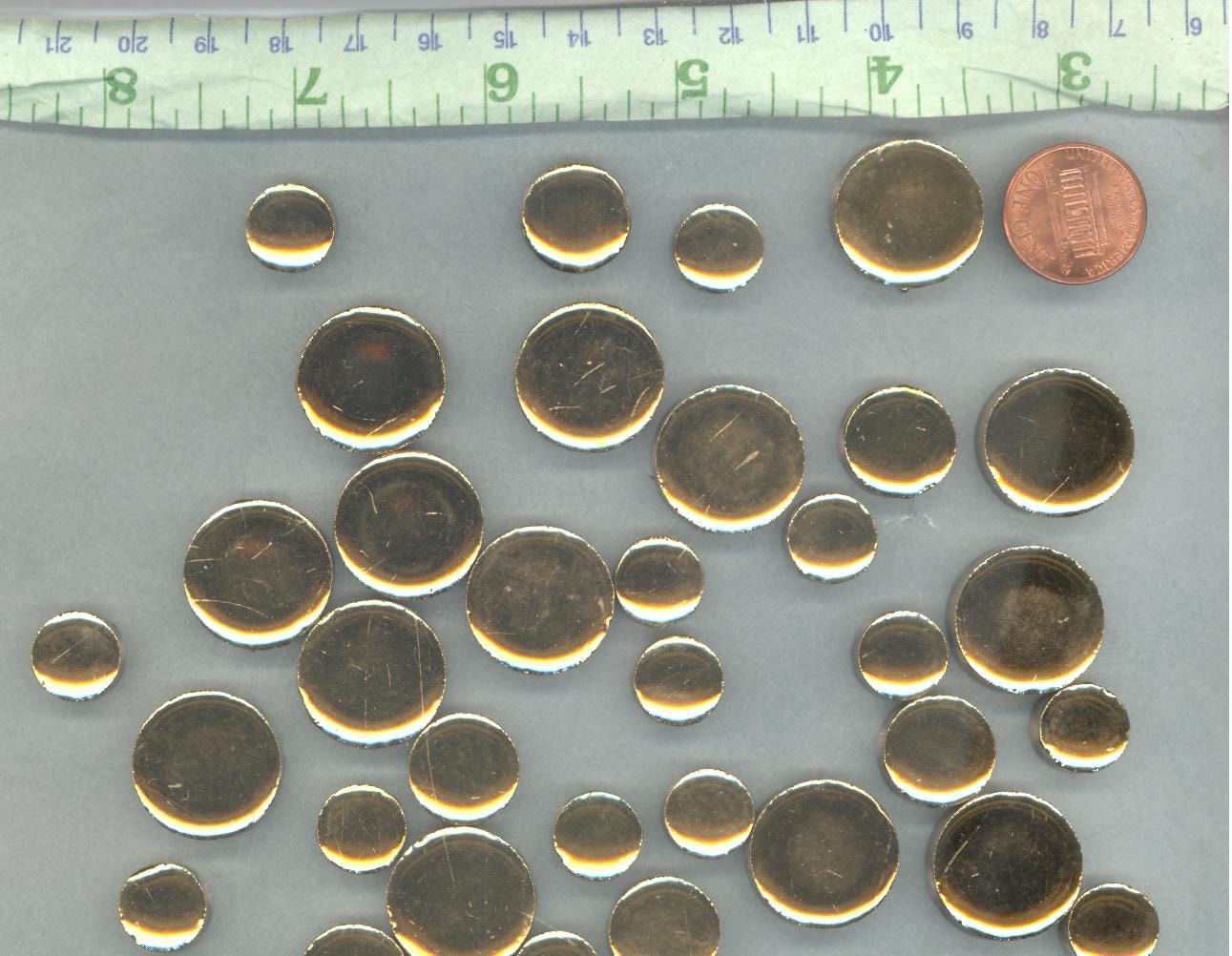 Gold Circles Mosaic Tiles - 50g Ceramic in Mix of 3 Sizes 1/2" and 3/4" and 5/8" Metallic