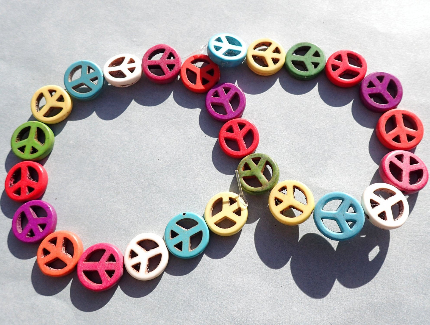 Colorful Peace Symbol Beads - 15mm - Set of 10