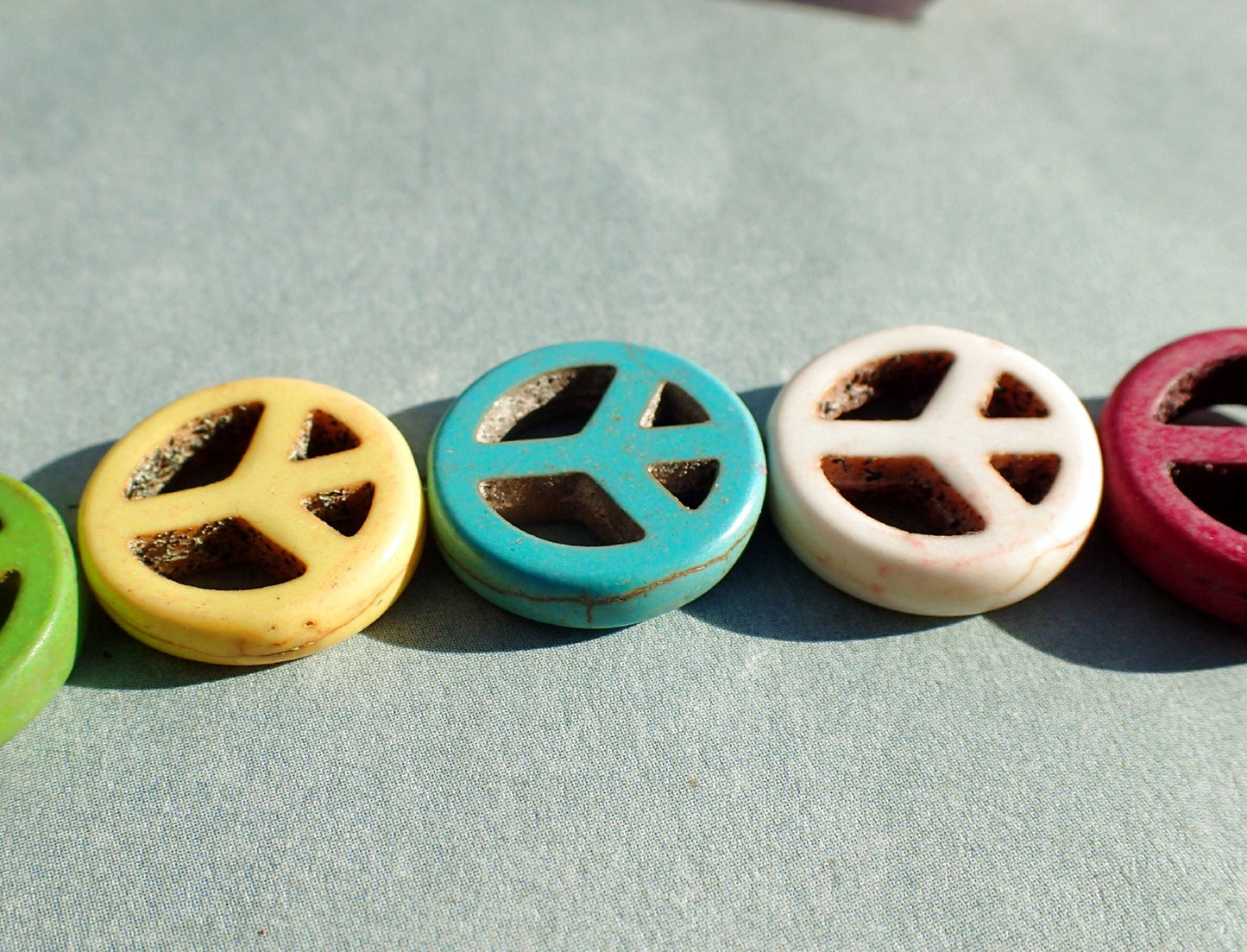 Colorful Peace Symbol Beads - 15mm - Set of 10