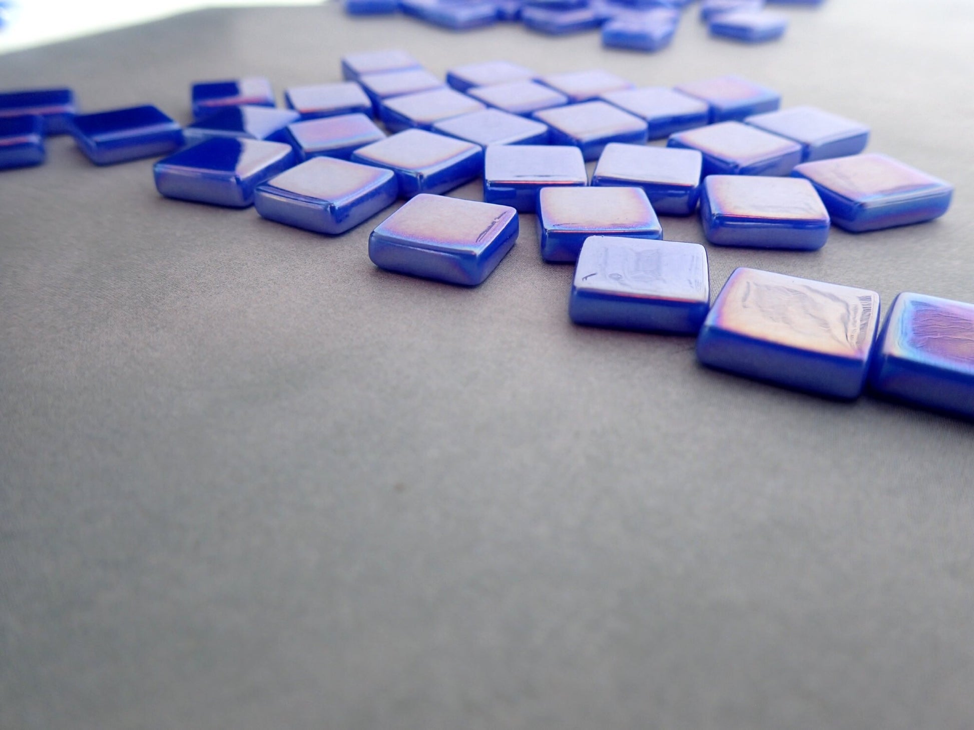 Brilliant Blue Iridescent Glass Square Mosaic Tiles - 50g of 12mm Squares in Dark Royal Blue - Approx 35 Tiles