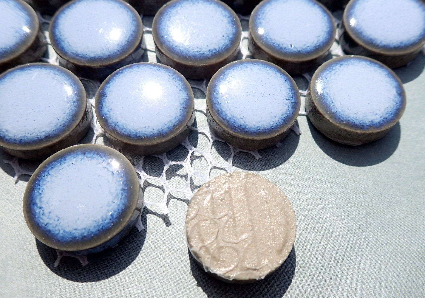 Light Blue Ceramic Mosaic Penny Rounds - 25 Tiles - 2cm Circles