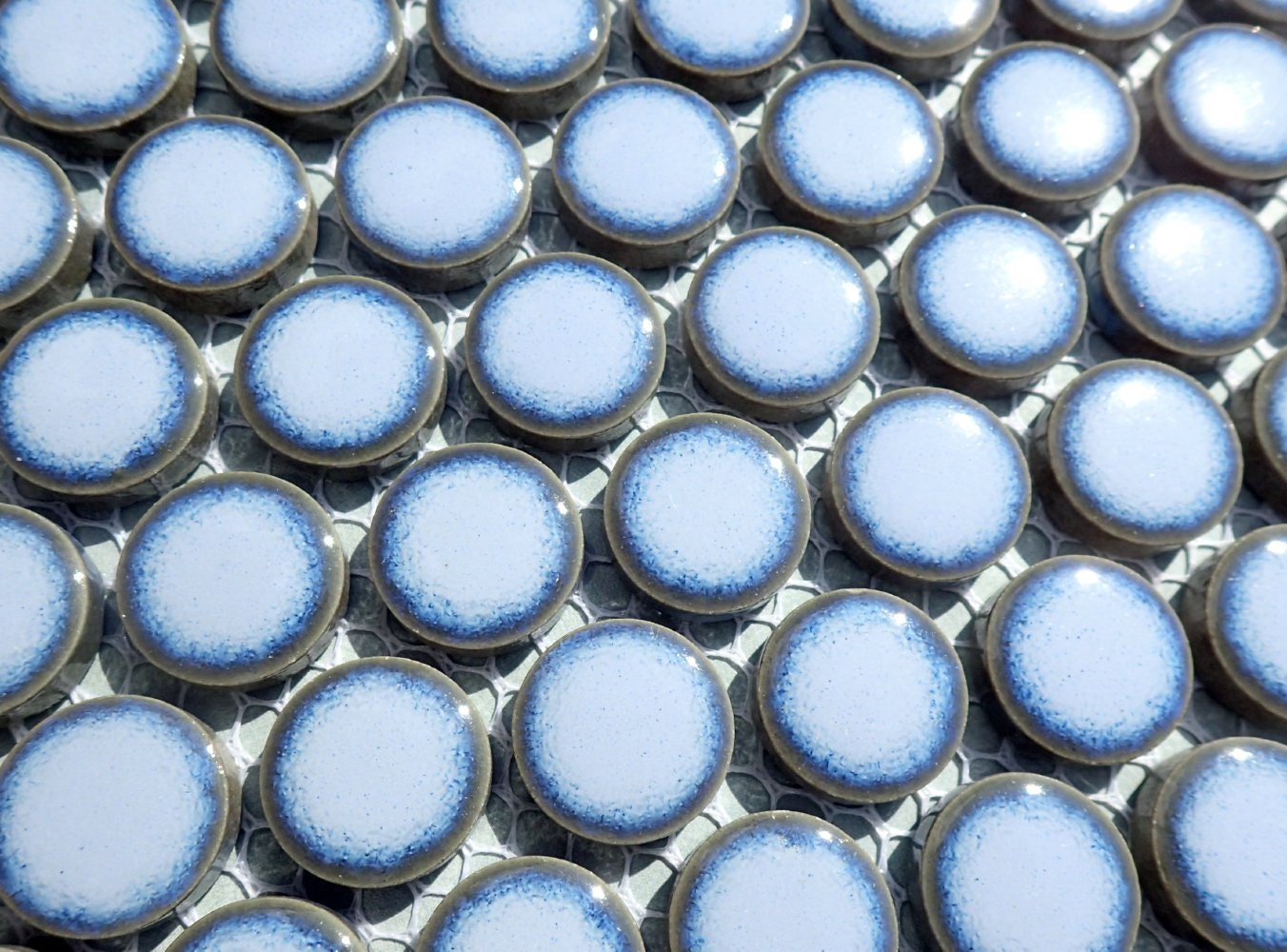 Light Blue Ceramic Mosaic Penny Rounds - 25 Tiles - 2cm Circles