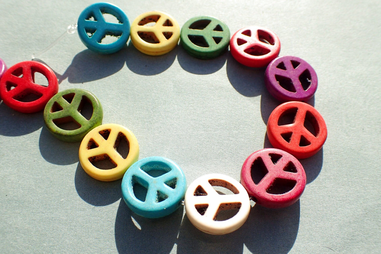 Colorful Peace Symbol Beads - 15mm - Set of 10