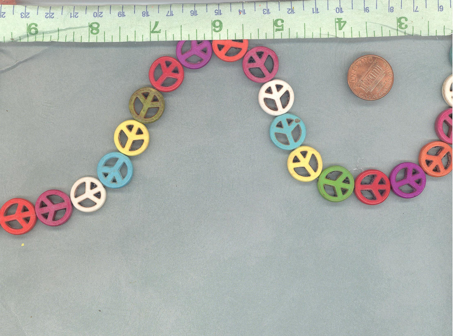 Colorful Peace Symbol Beads - 15mm - Set of 10