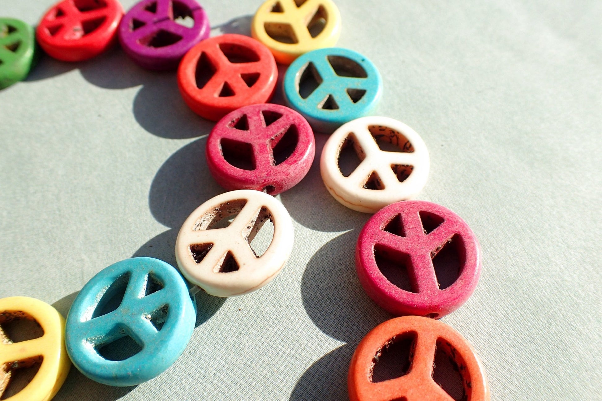 Colorful Peace Symbol Beads - 15mm - Set of 10