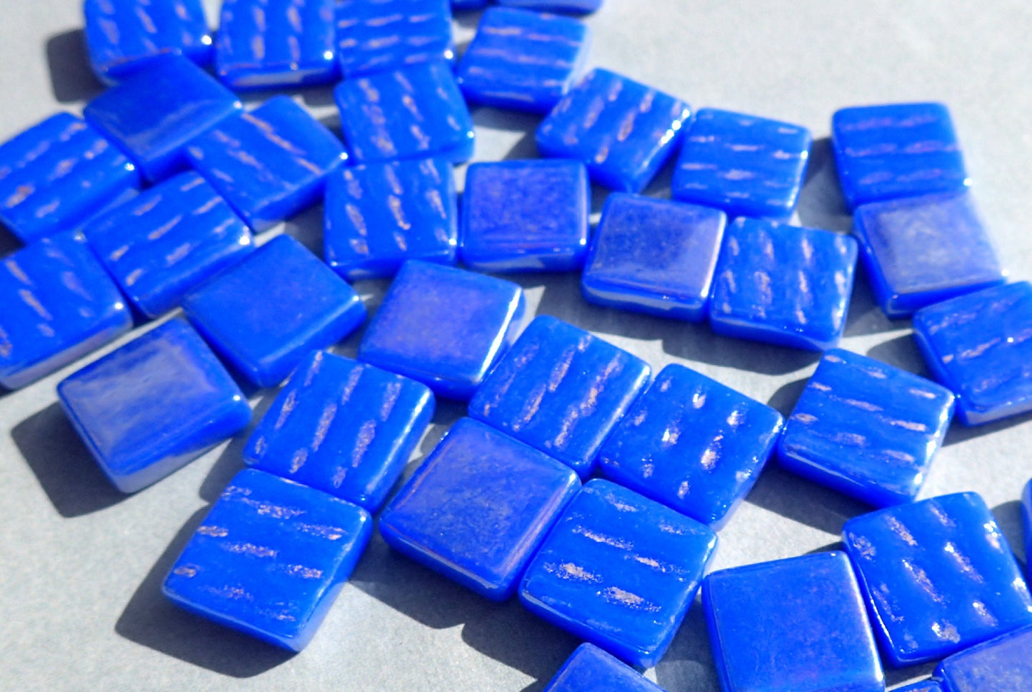Brilliant Blue Iridescent Glass Square Mosaic Tiles - 50g of 12mm Squares in Dark Royal Blue - Approx 35 Tiles