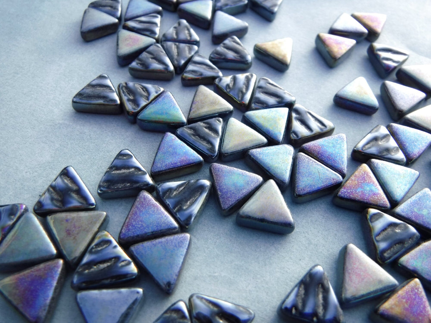 Small Black Iridescent Triangle Glass Mosaic Tiles - 10mm - 50g - Approx 70 Pieces