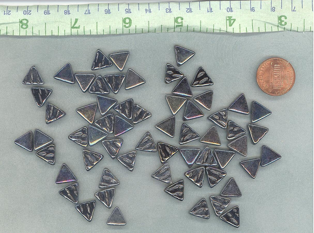 Small Black Iridescent Triangle Glass Mosaic Tiles - 10mm - 50g - Approx 70 Pieces