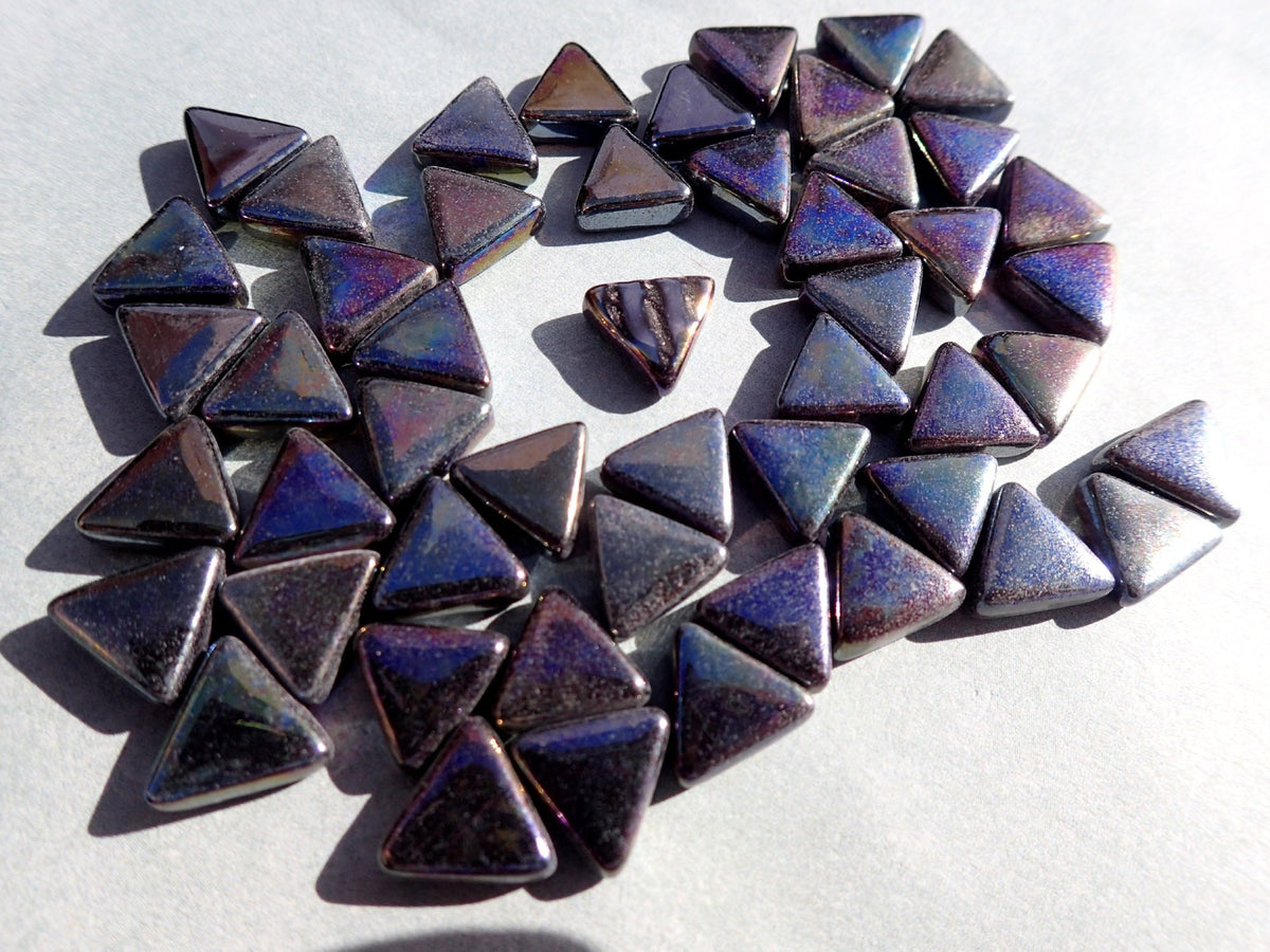 Small Black Iridescent Triangle Glass Mosaic Tiles - 10mm - 50g - Approx 70 Pieces