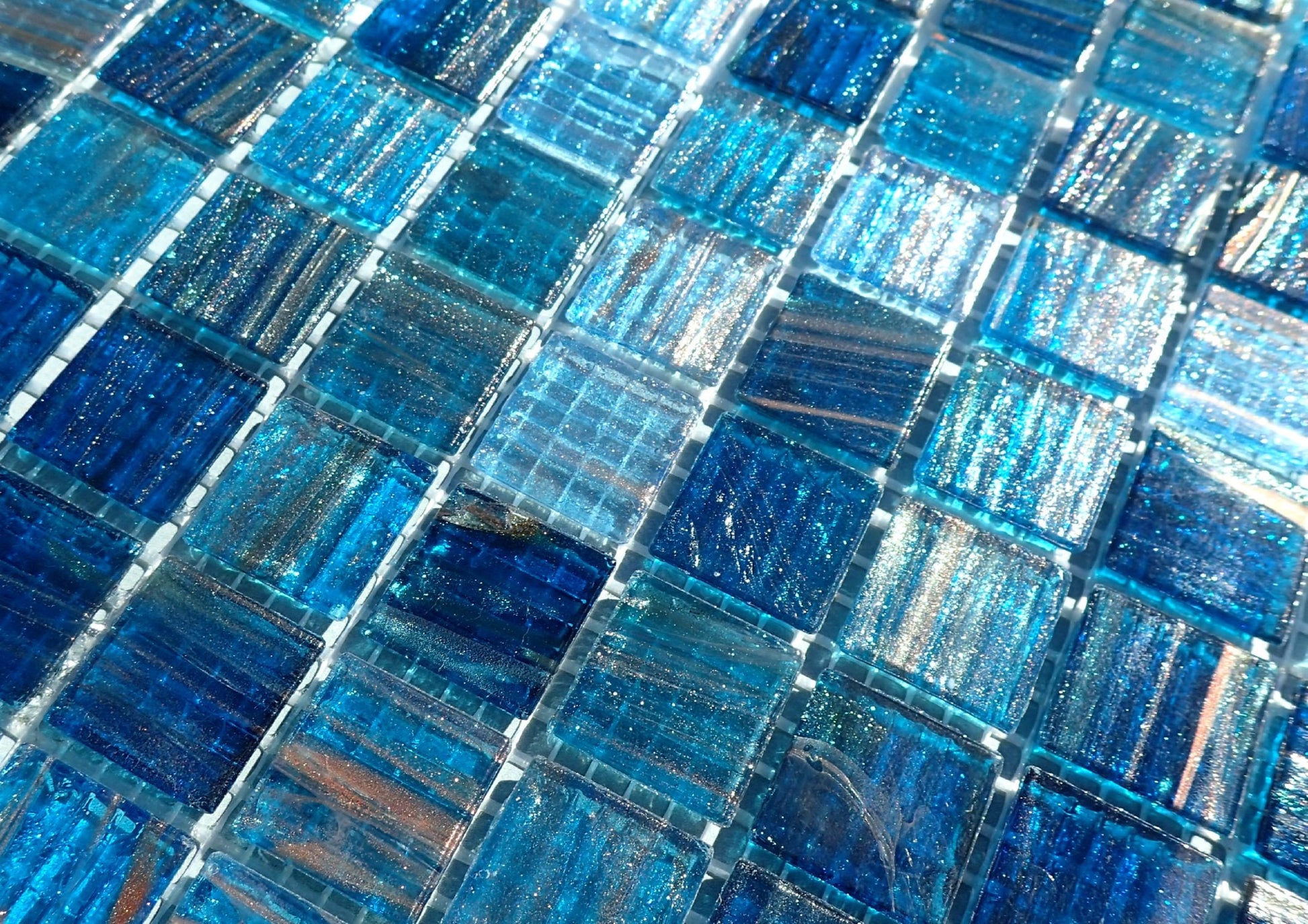 Water Blue with Gold Vein Glass Mosaic Tiles Squares - 3/4 inch - 25 Tiles