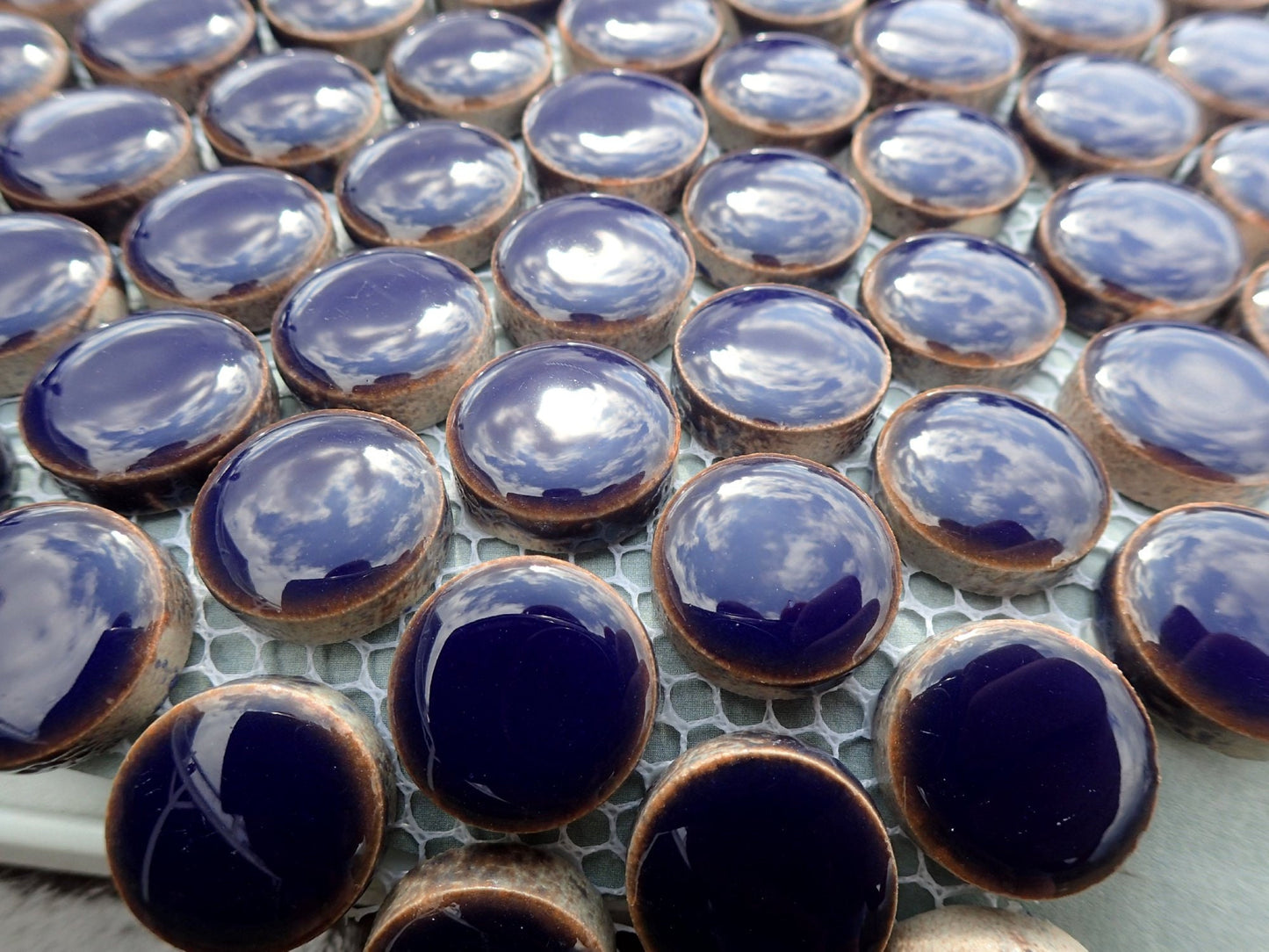 Dark Blue Ceramic Mosaic Penny Rounds - 25 Tiles - 2cm Circles
