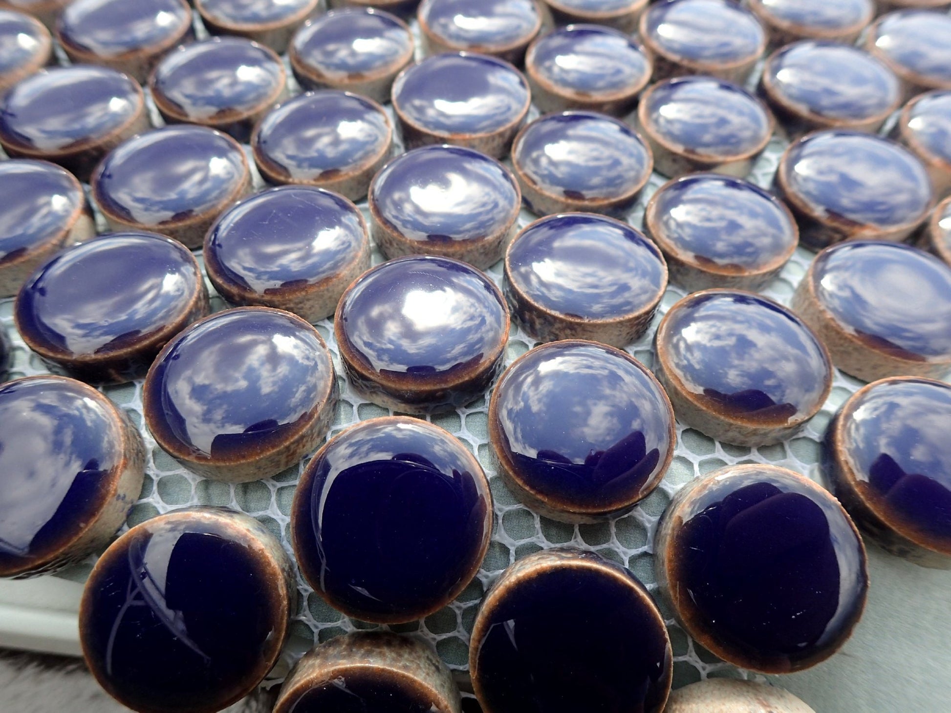Dark Blue Ceramic Mosaic Penny Rounds - 25 Tiles - 2cm Circles
