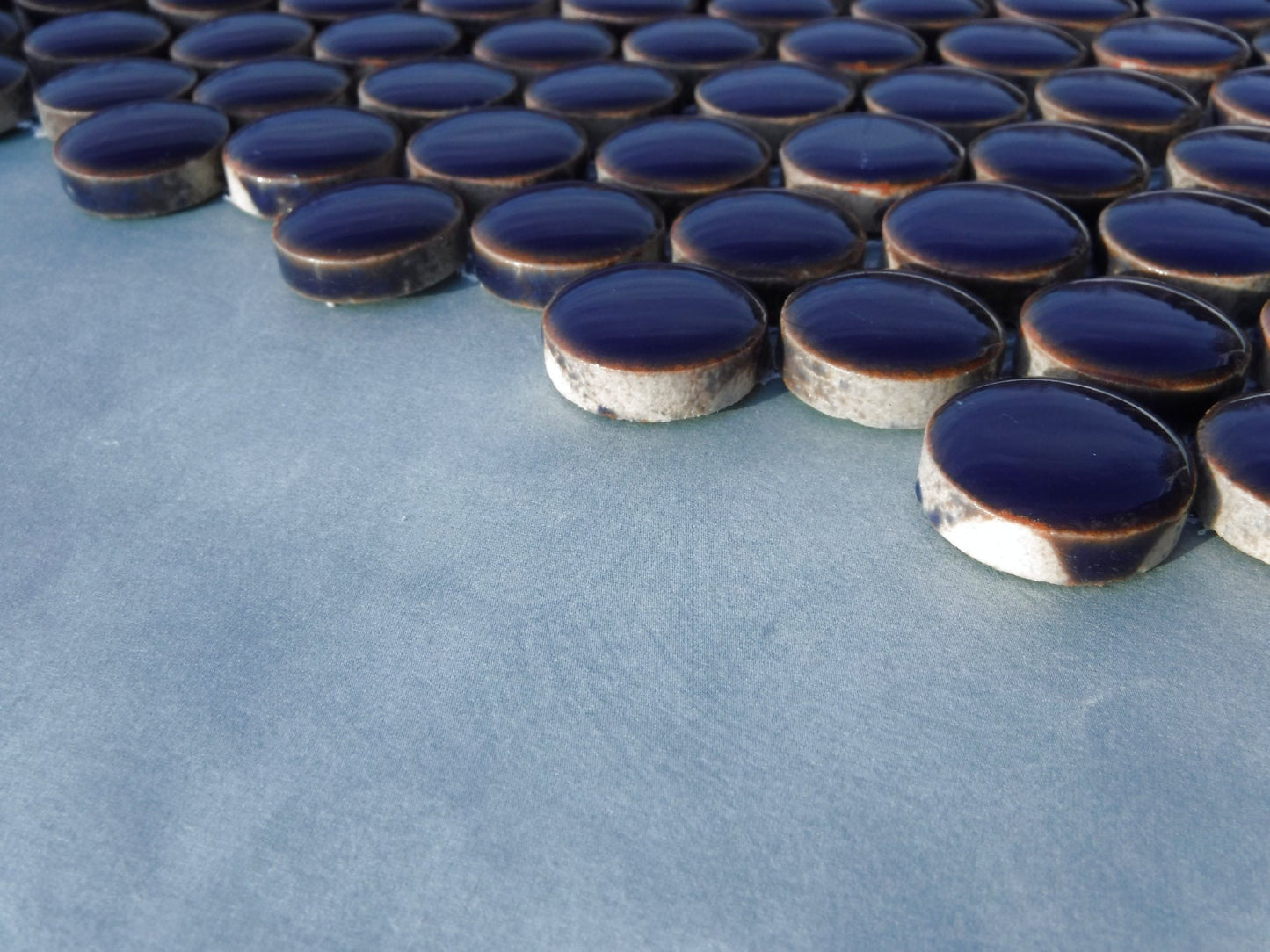 Dark Blue Ceramic Mosaic Penny Rounds - 25 Tiles - 2cm Circles