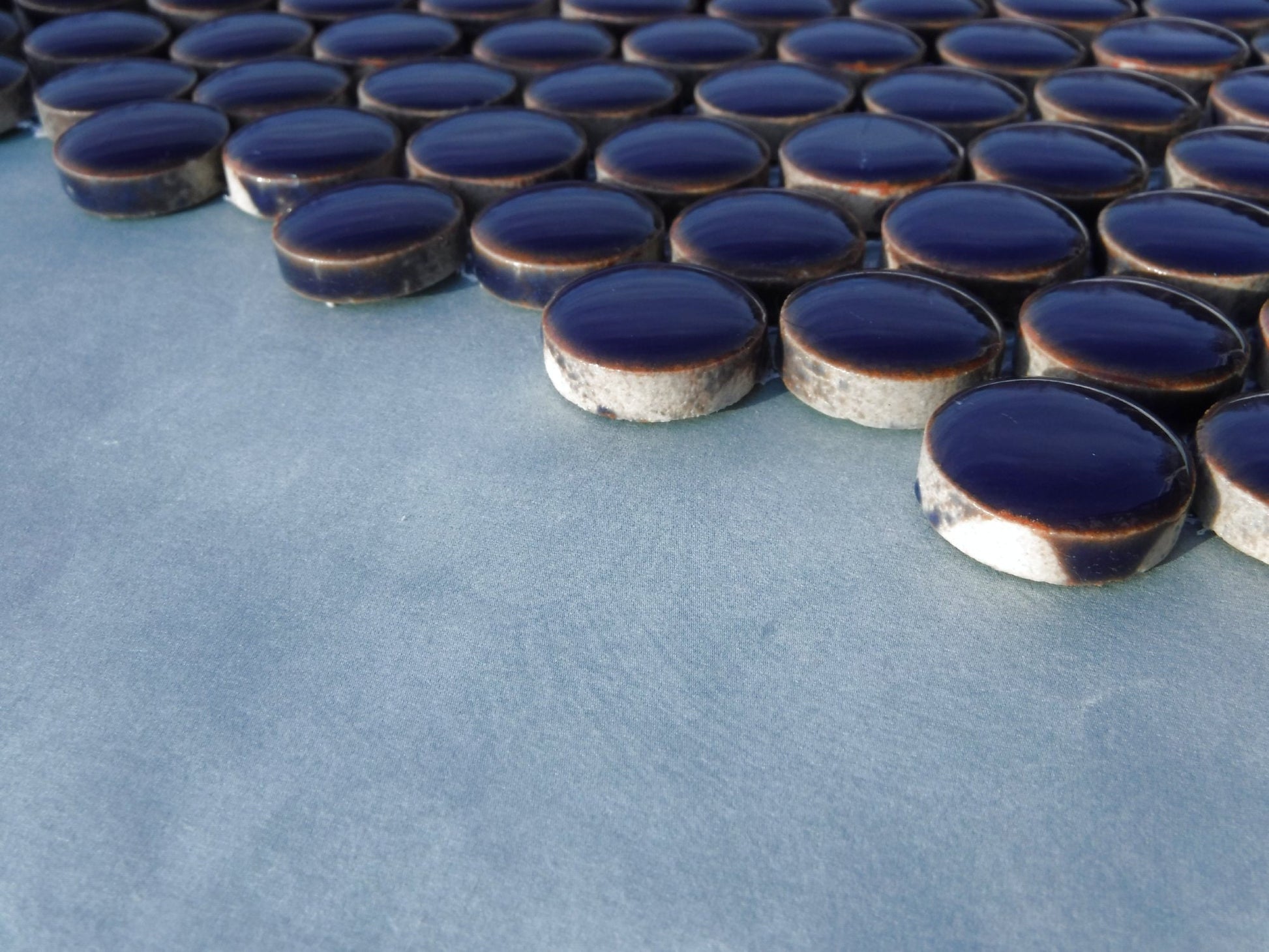 Dark Blue Ceramic Mosaic Penny Rounds - 25 Tiles - 2cm Circles