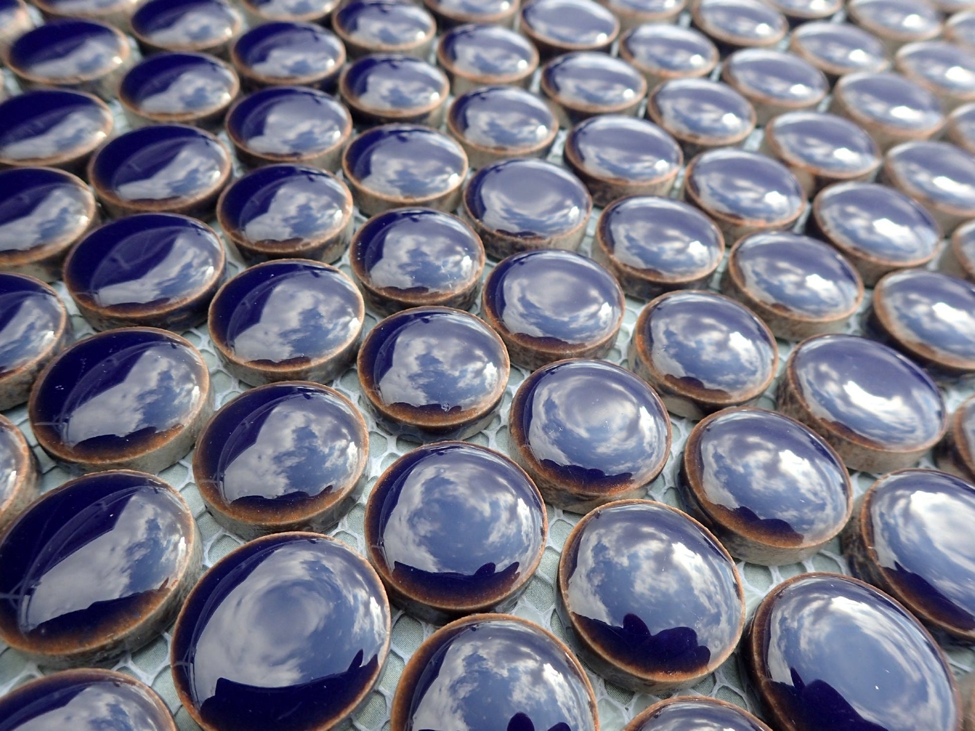 Dark Blue Ceramic Mosaic Penny Rounds - 25 Tiles - 2cm Circles
