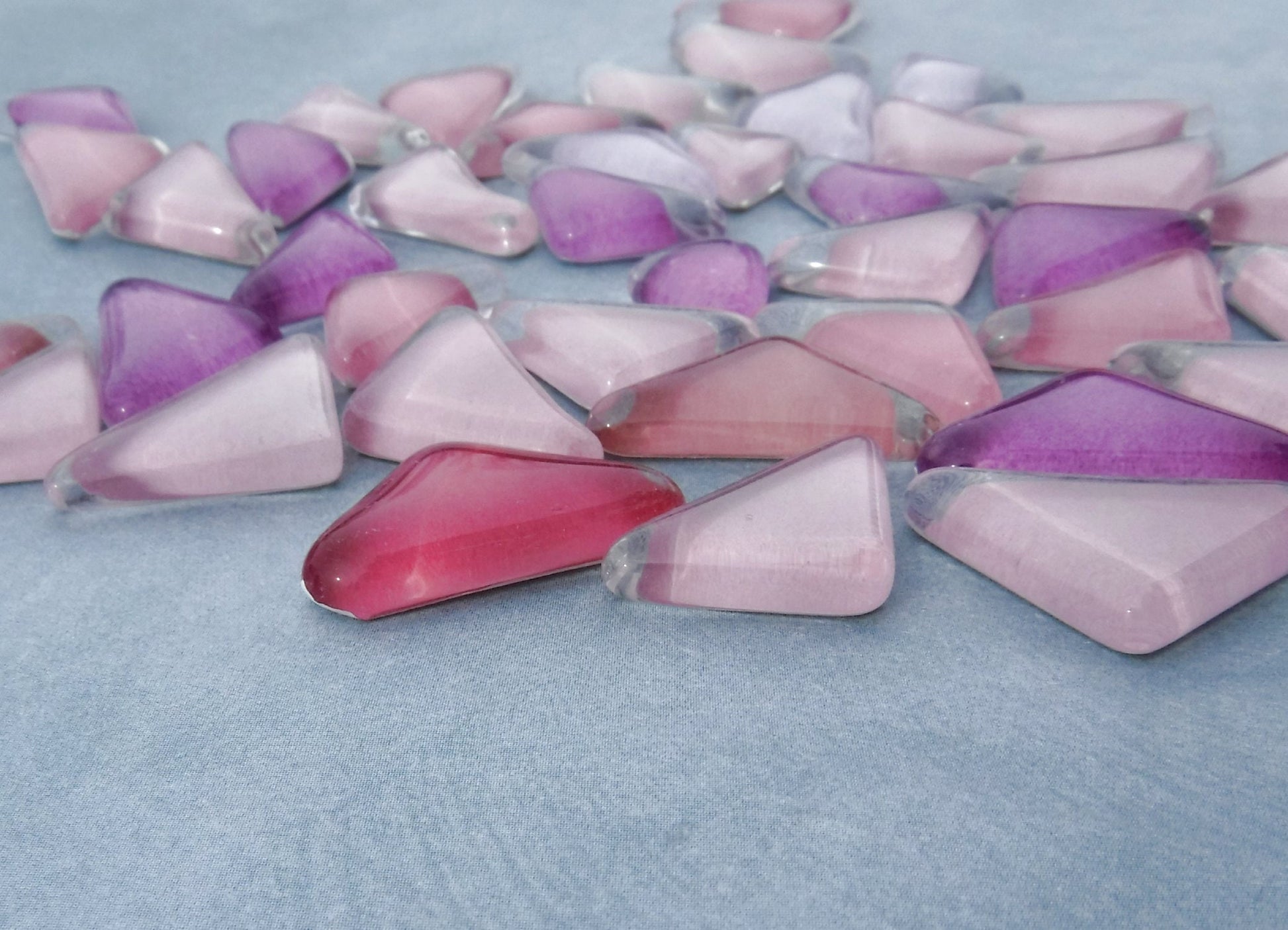 Sweet Pea Glass Puzzle Tiles - Assorted Shapes and Colors - 100 grams Mosaic Tiles Glass in Shades of Pink and Purple