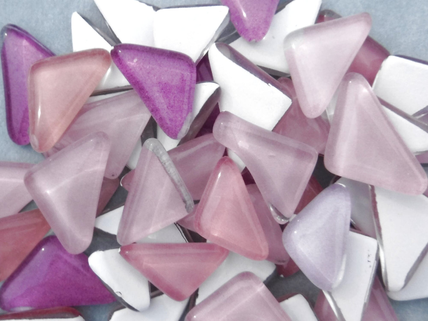 Sweet Pea Glass Puzzle Tiles - Assorted Shapes and Colors - 100 grams Mosaic Tiles Glass in Shades of Pink and Purple