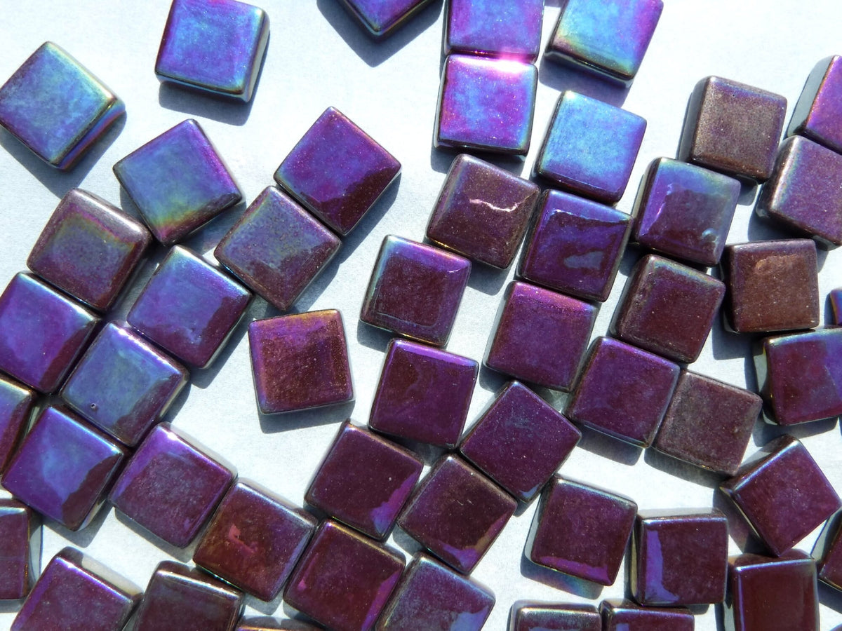 Dark Brown Iridescent Glass Square Mosaic Tiles - 12mm - Opaque Glass Solid Color - 50g of Squares - Approx 35 Tiles