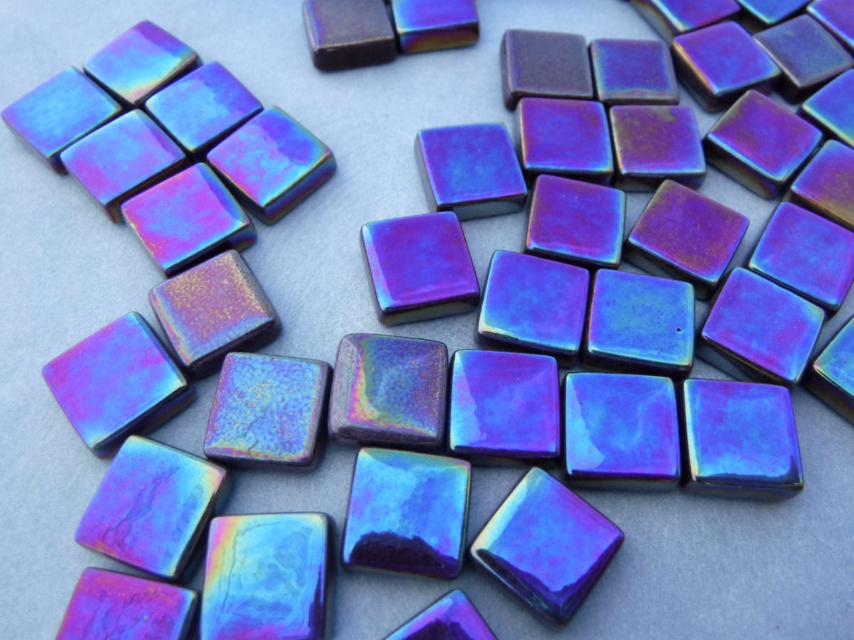 Dark Brown Iridescent Glass Square Mosaic Tiles - 12mm - Opaque Glass Solid Color - 50g of Squares - Approx 35 Tiles