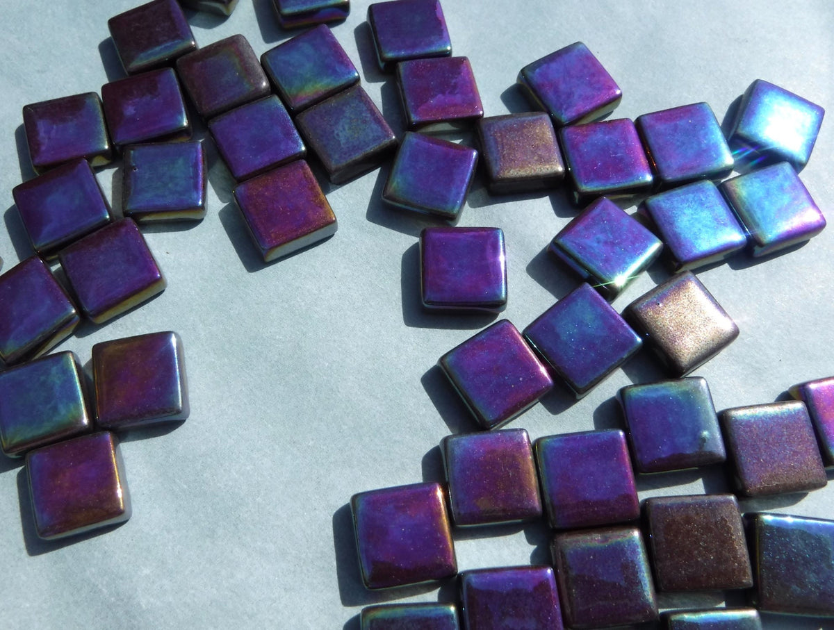 Dark Brown Iridescent Glass Square Mosaic Tiles - 12mm - Opaque Glass Solid Color - 50g of Squares - Approx 35 Tiles