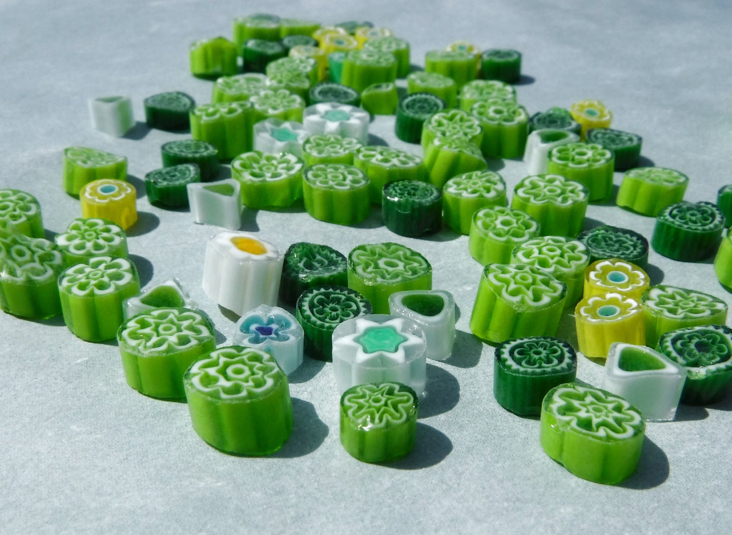 Green Millefiori - 25 grams - Mix of Different Patterns Shapes and Colors
