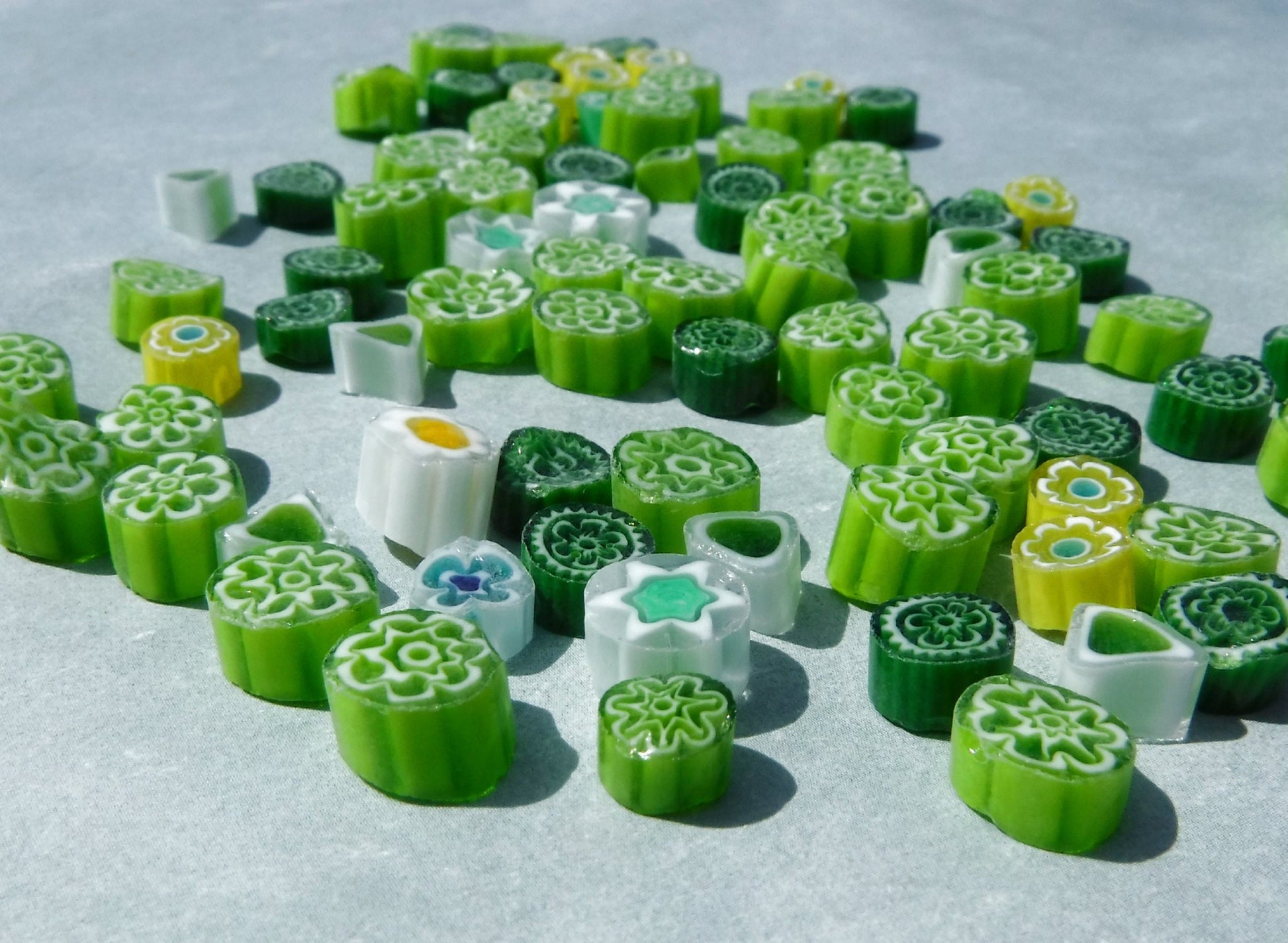 Green Millefiori - 25 grams - Mix of Different Patterns Shapes and Colors