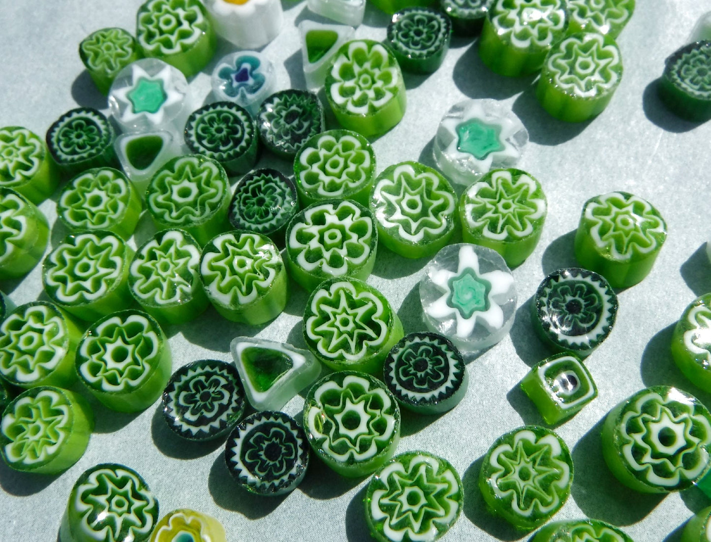 Green Millefiori - 25 grams - Mix of Different Patterns Shapes and Colors