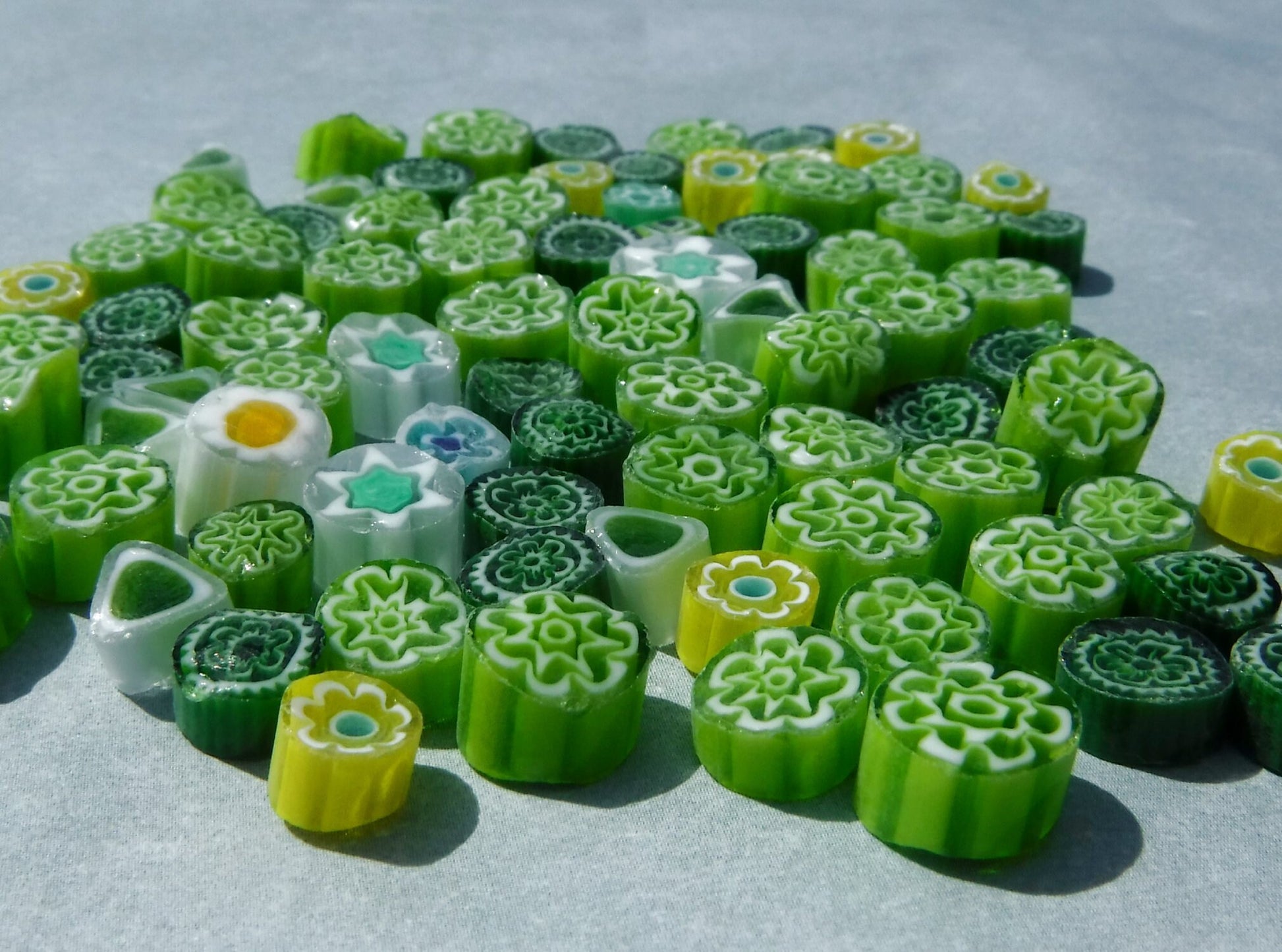 Green Millefiori - 25 grams - Mix of Different Patterns Shapes and Colors