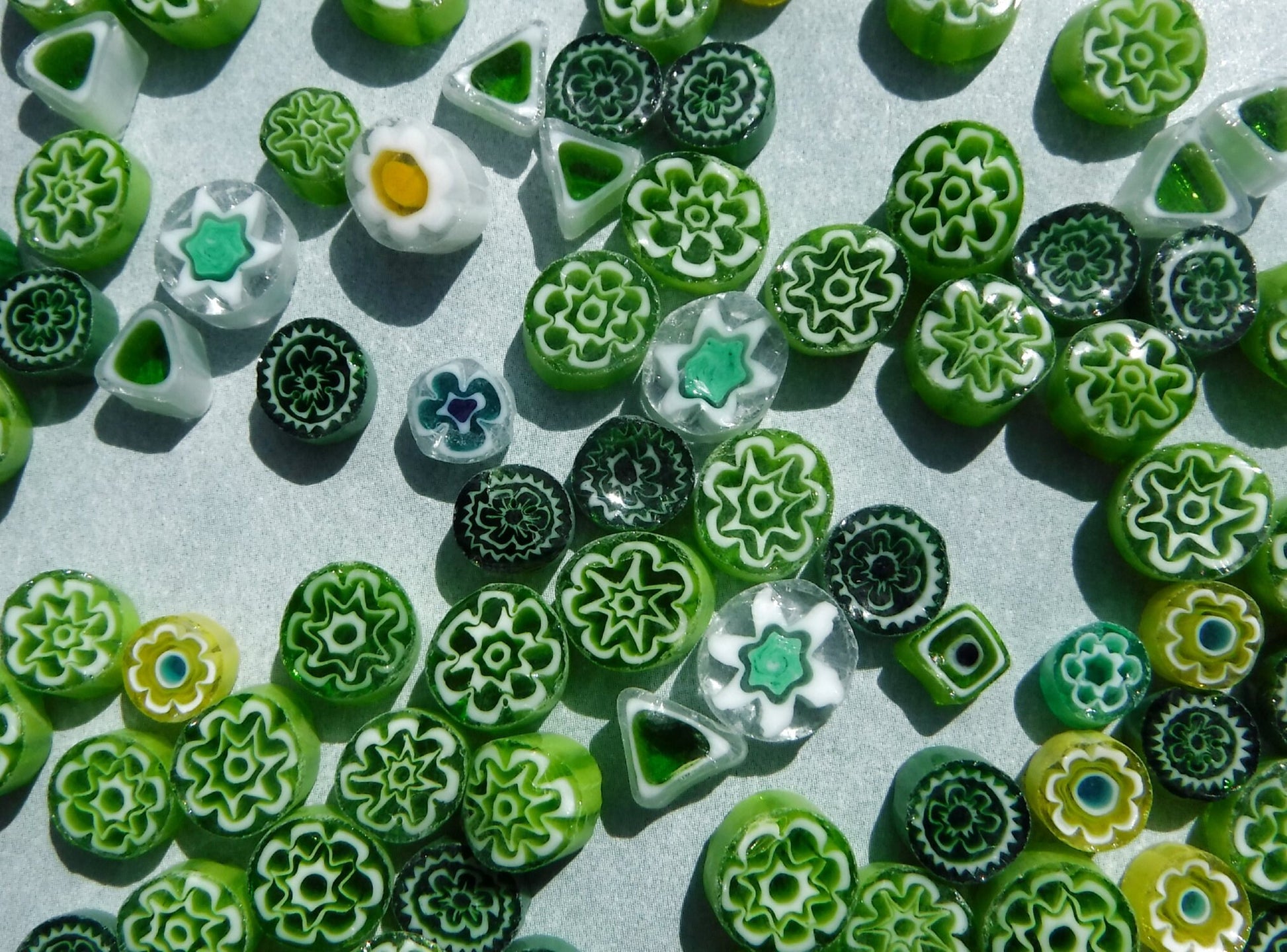 Green Millefiori - 25 grams - Mix of Different Patterns Shapes and Colors