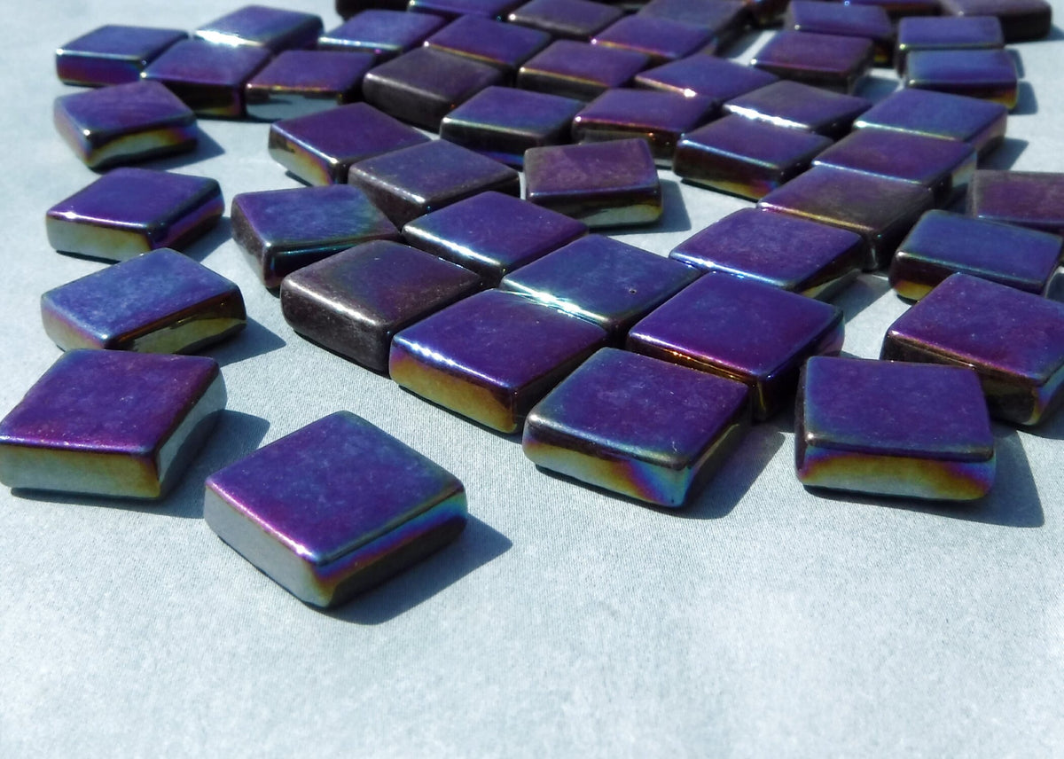 Dark Brown Iridescent Glass Square Mosaic Tiles - 12mm - Opaque Glass Solid Color - 50g of Squares - Approx 35 Tiles