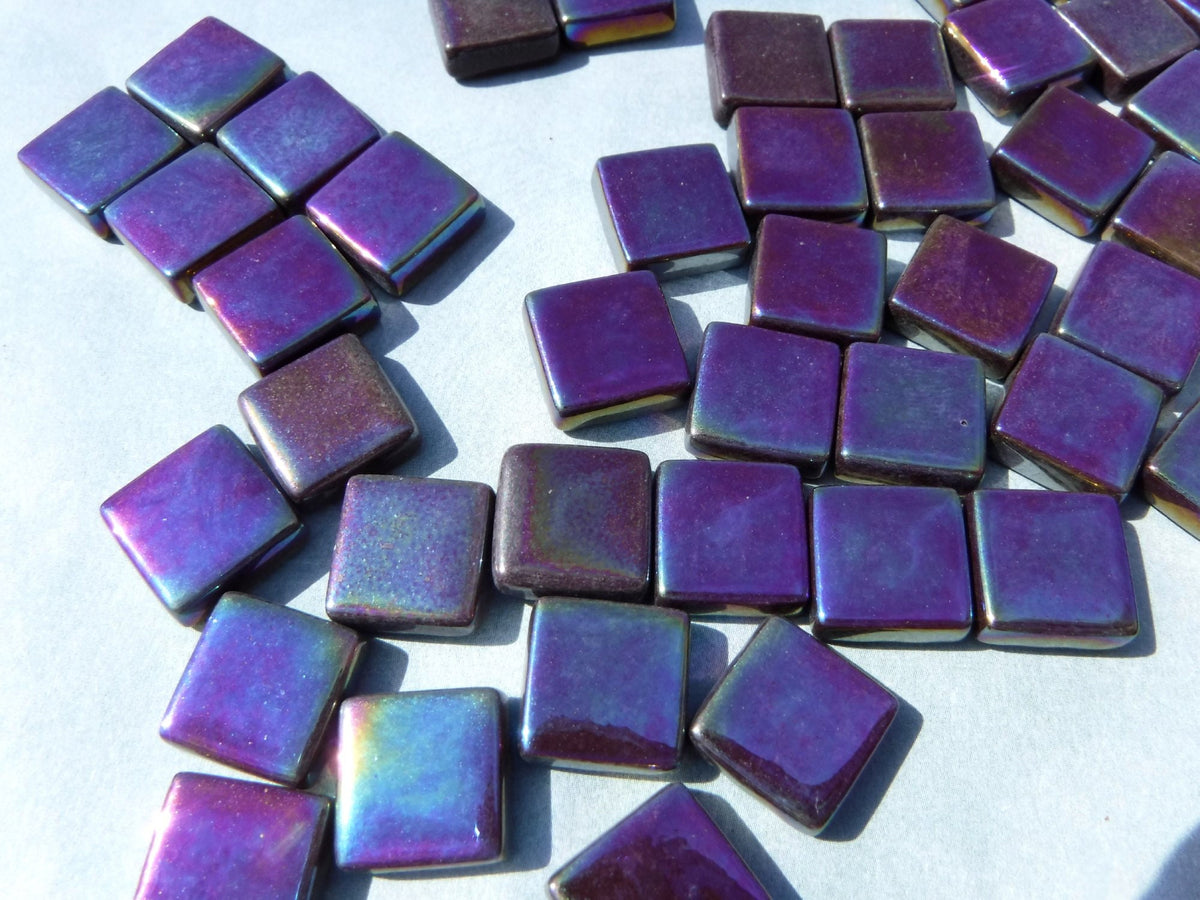 Dark Brown Iridescent Glass Square Mosaic Tiles - 12mm - Opaque Glass Solid Color - 50g of Squares - Approx 35 Tiles