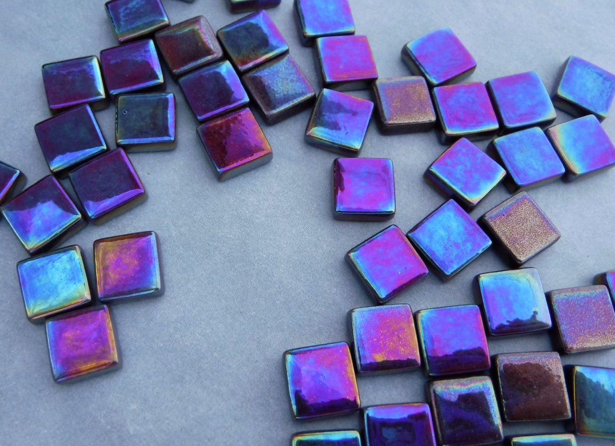 Dark Brown Iridescent Glass Square Mosaic Tiles - 12mm - Opaque Glass Solid Color - 50g of Squares - Approx 35 Tiles