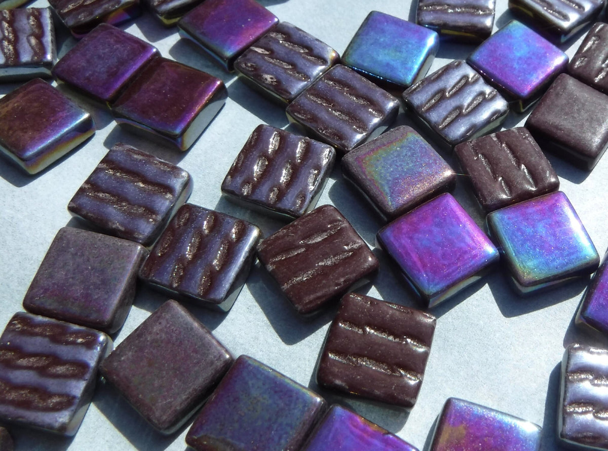 Dark Brown Iridescent Glass Square Mosaic Tiles - 12mm - Opaque Glass Solid Color - 50g of Squares - Approx 35 Tiles